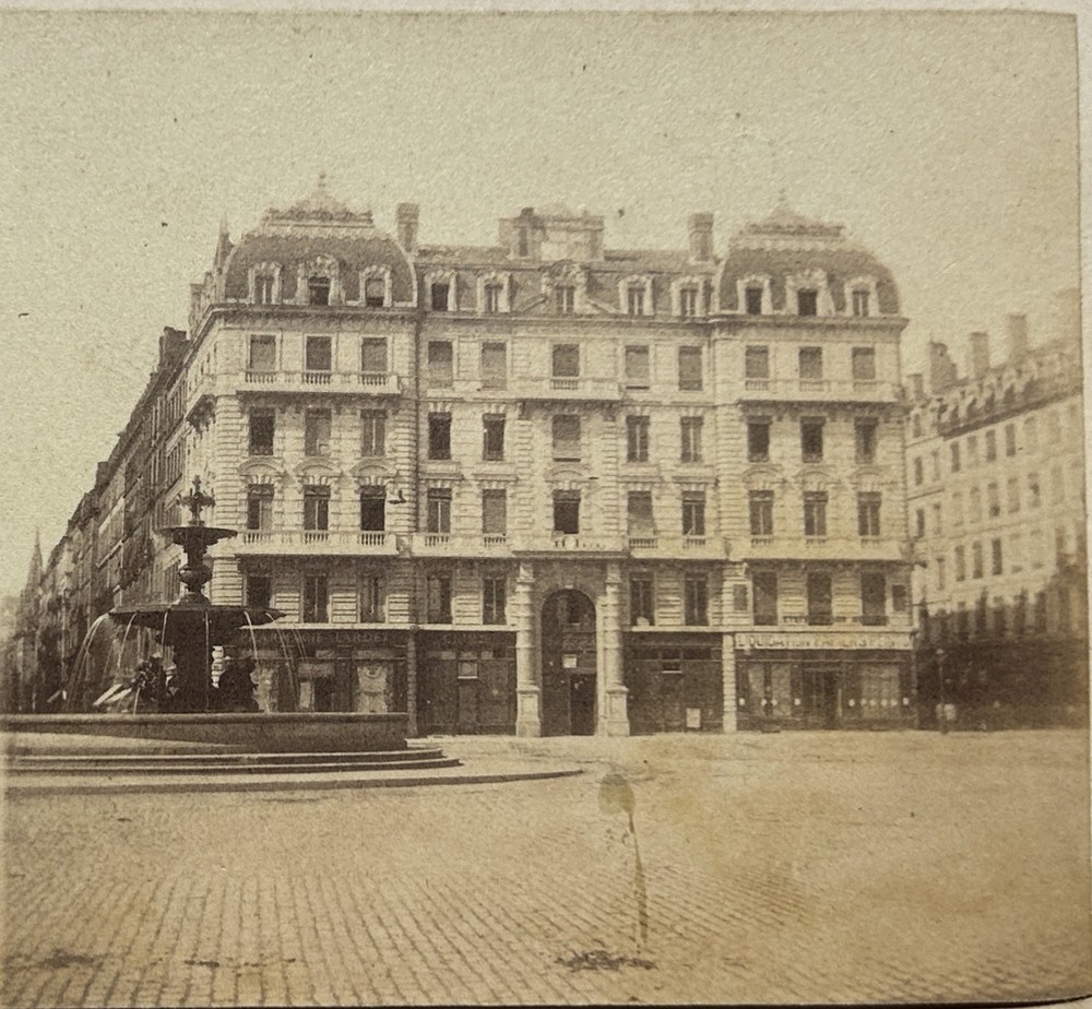 FRANCE Lyon Place de l’Impératrice c1860 Photo Stereos Album Vintage