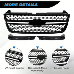 Gloss Black Front Upper Grill Compatible with 2003-2007 Chevy Silverado 1500 250