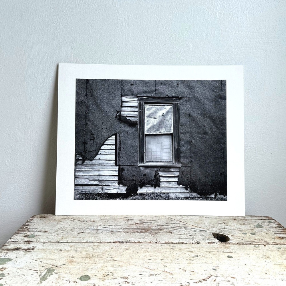 Vintage Black and White Photography Print Weathered Abandoned Building Art