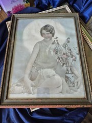 Flapper Girl Picture 1920s Colored Photo of Young Woman in Original Ornate Frame