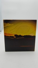 Runway Departure 5×5 Signed Art Tile – Sunset Airplane Photography on Wood