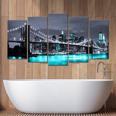 Kaloremore Black White and Blue Brooklyn Bridge Picture Canvas Prints New Yor…