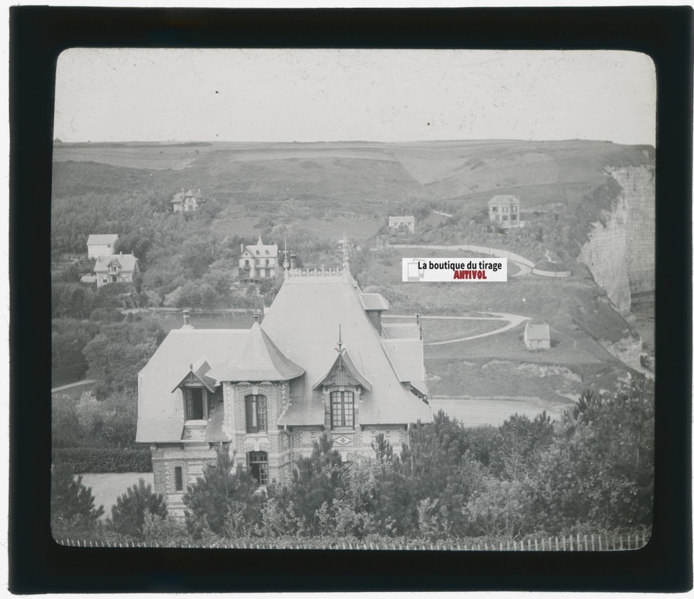 Normandy, Villas, Photo Glass Plaque, Black & White, Positive 8.5×10 Cm