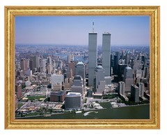 World Trade Center Towers Photograph in a Aged Gold Frame