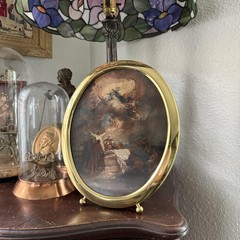 Vintage Oval Metal Gold Religious Print Art Print Framed