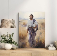 Framed Jesus and Lamb Canvas Wall Art Jesus Christ The Good Shepherd Picture …