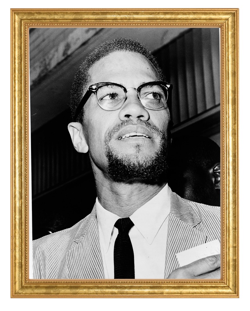 Malcolm X Photograph in a Aged Gold Frame