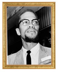 Malcolm X Photograph in a Aged Gold Frame