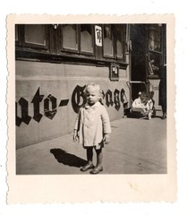 Child Before Car Garage May 1940 • Original Photo • Approx 6x7cm