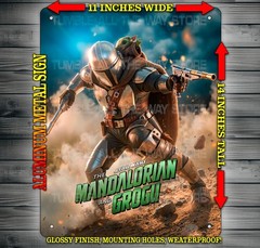 Star Wars The Mandalorian and Grogu Metal Sign Wall Art 14″ x 11″