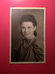 Old photo postcard antique beautiful portrait girl old photo Christmas 1941