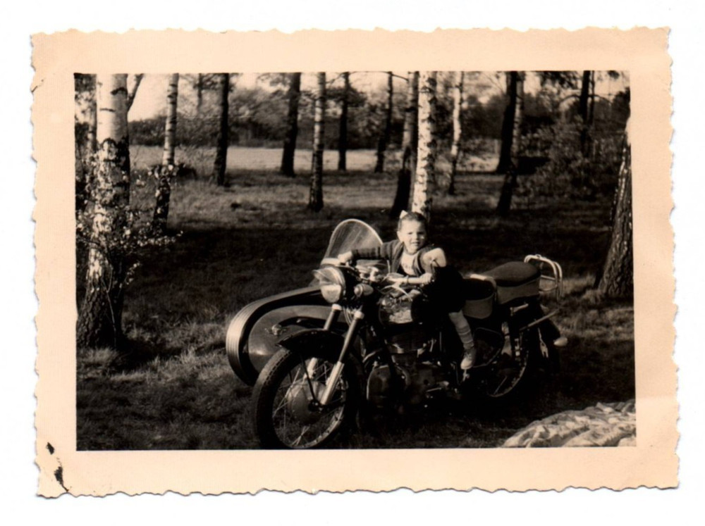 Photo Child Girl on AWO Motorcycle with Sidecar Motorcycle Vintage
