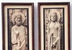 Vintage Pair of Framed Photogravure Prints Chartres Cathedral Sculptural Figures