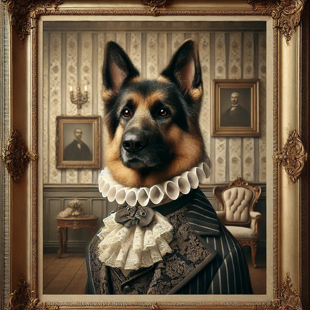 Victorian German Shepherd Portrait – 19th-Century Digital Art Print, Dog Decor