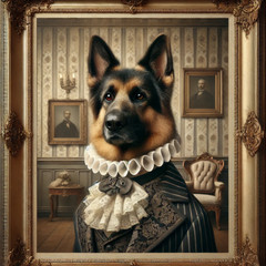 Victorian German Shepherd Portrait – 19th-Century Digital Art Print, Dog Decor