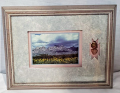 Framed Mountain Scene Picture W Wild flowers Real Rocks Agate 11×14
