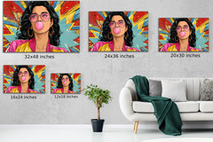 Colorful Pop Art Girl Print, Woman Retro Bubblegum Poster 80s Inspired Pop Decor