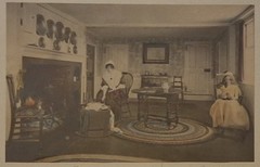 AN ANCESTRAL CRADLE Wallace Nutting Hand-Tinted Photograph c. 1910s CAT and BABY