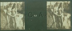 Org Antique B/W Nude Real Photo- Double Stereoscope- 2 Women- Hold Hand Outdoors