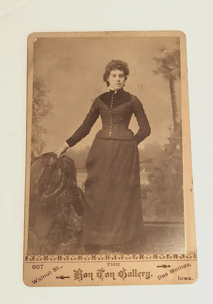 Antique Cabinet Card Lady Leaning Against A Chair Bon Ton Gallery Des Moines