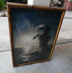 VINTAGE PHOTOGRAPH PRINT OF A HORSE REARING IN THE OCEAN SUNSET 1970’s