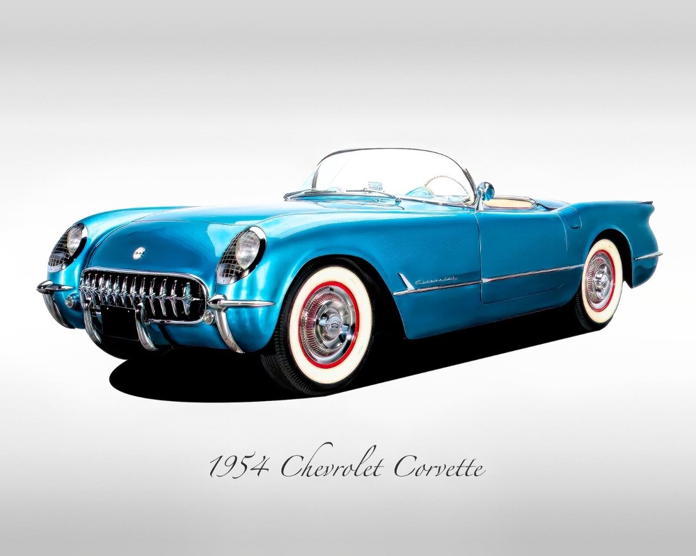 Classic Cars – 1954 Chevrolet Corvette – Pennant Blue – Print