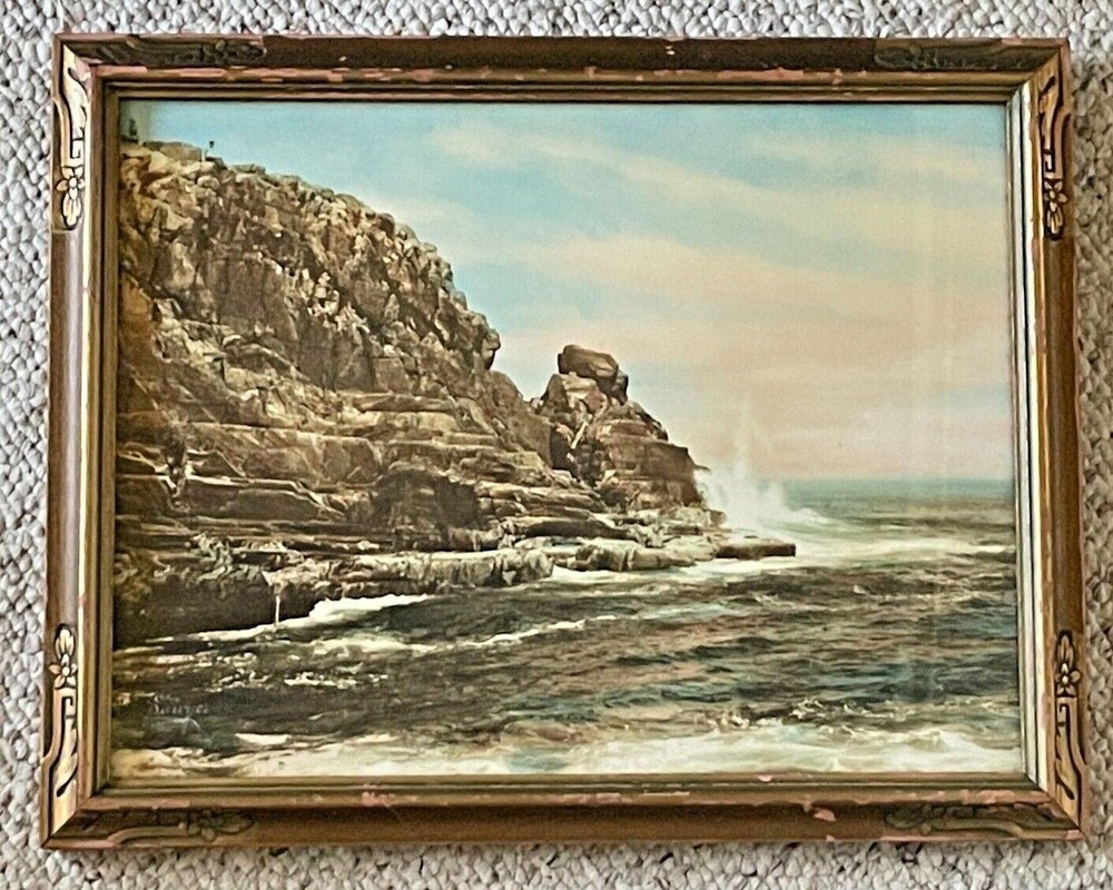 Large Charles Sawyer Bald Head Cliff York ME Seascape Hand Colored Photo