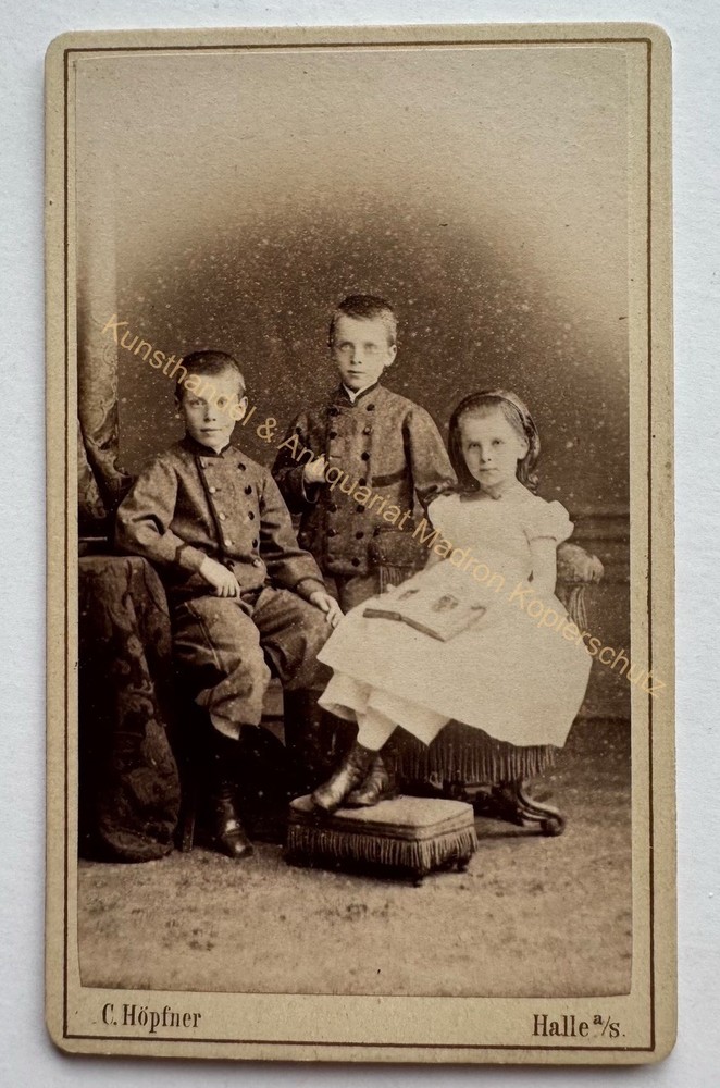 Orig CDV photo photograph children child picture old fashion 1866 Halle Saale Höpfner