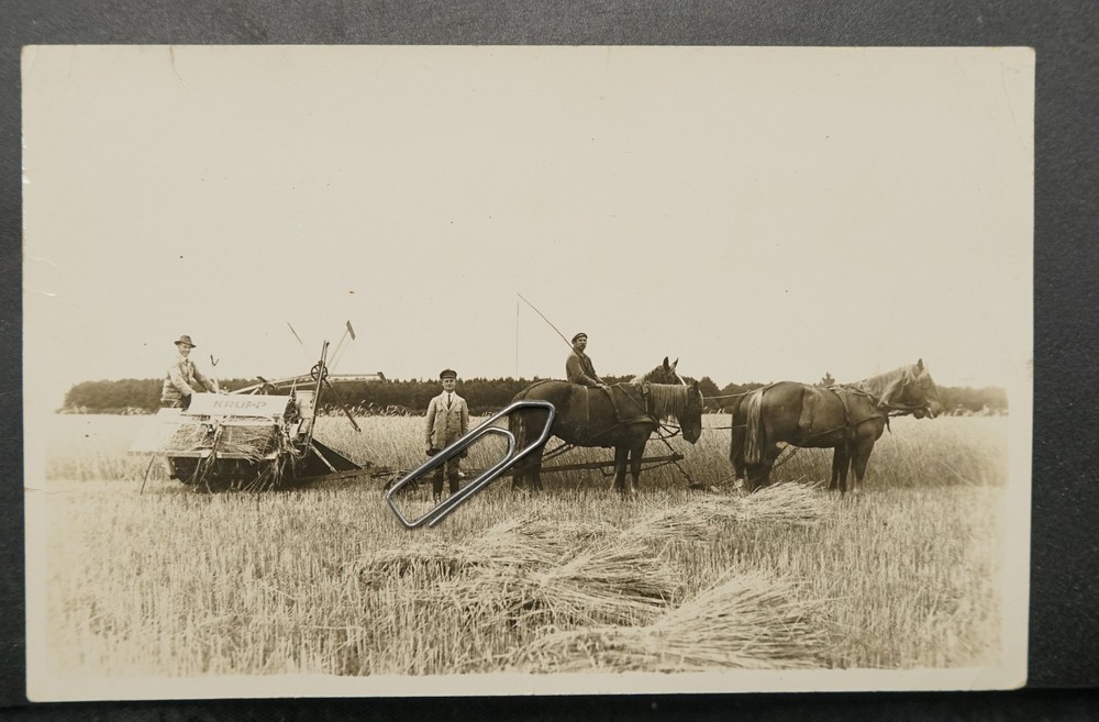 Photo Postcard Portrait Krupp Machine Farmer Farmer Horse Advertising Technology Old