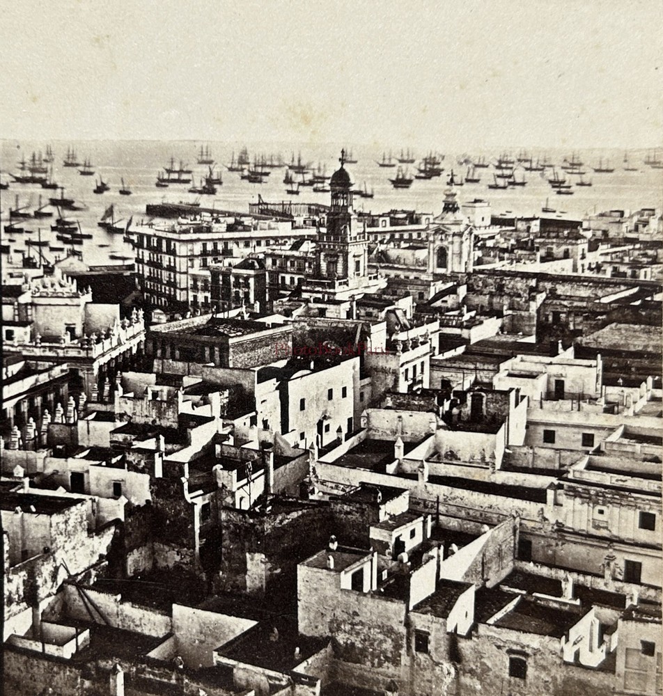 Spain Cadiz Panorama c1858 Photo Stereo Vintage Album