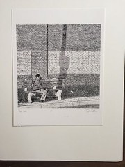 BRUCE BLUM SIGNED B&W Engraving (16″X 20″)-» Bus Stop»