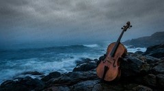 Cello on Stormy Rocky Coast Digital Download Printable Wall Art Moody Music Art