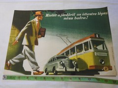 Original vintage Hungarian propaganda poster «Look left!» Traffic safety