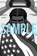 A$AP Rocky Monochrome Cartoon Portrait Wrapped in Flag Hip Hop Style Digital PNG