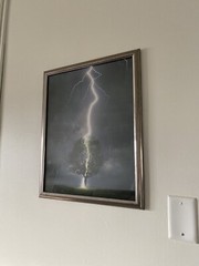 Lightning Striking Tree Pic in Silver Frame 17” x 21”