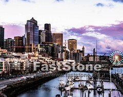 Seattle. Skyline. Alaskan Way. Sunset. Wall Dec. 16 x 24 Inches. Glossy finish.