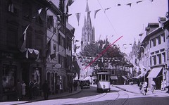 Freiburg Oberlinden Tram around 1900 Large Hist. Glass Picture No 2