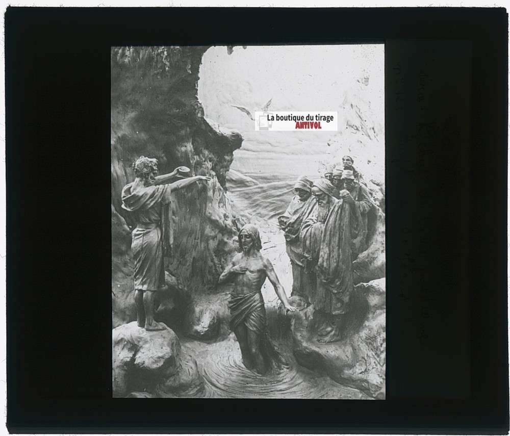 The Baptism Of Jesus, Photo Glass Plaque, Black & White, Positive 8.5×10 Cm