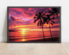 Hawaiian Sunset Wall Art, Tropical Palm Tree Beach Print, Pink Orange Skies Vibe