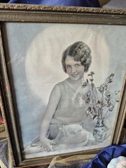 Flapper Girl Picture 1920s Colored Photo of Young Woman in Original Ornate Frame