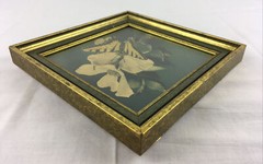 VTG 70’s Dogwood & Swallowtail Butterfly Photo in Green Gold Picture Frame 7.5″