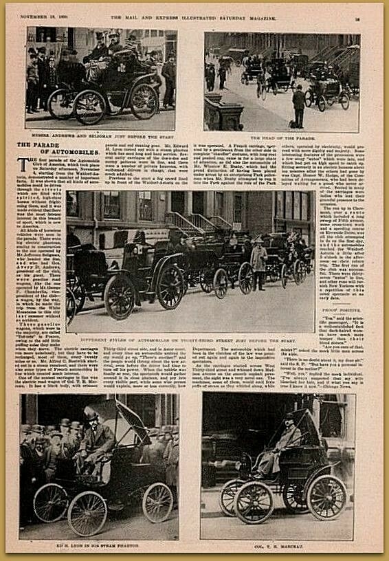 1899 Auto Parade Waldorf Astoria Marceau Lyon Steam Seligman Magazine Print