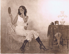 Hendrickson Original Photo Deckle Edge Sepia WOMAN IN BLOOMERS w/GLASSES 14×11