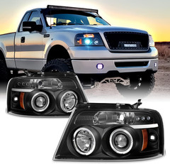 – for 04-08 Ford F150 F-150 Pickup Black Bezel Dual LED G2 Projector Headlights