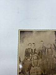 Antique Cabinet Card Photograph- Family of five nicely dressed 2 girls one boy