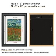 12×16 Matte Black Picture Frame, Embossing Ornate Photo Frame with Plexiglass…