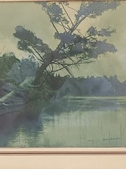 Vintage Scenic Photograph Framed Art Lost Lake Michigan, Trees Antique Art 1939