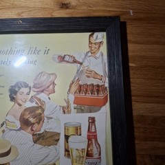 Vintage 1950s Budweiser Beer Baseball Advertisement Picture Framed Glass