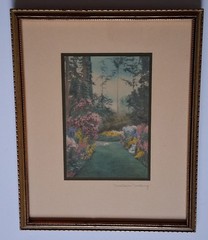 Cottage Garden Wallace Nutting Hand-tinted Photograph, BRILLIANT Unfaded Color