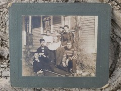 Antique 1800s Brother w/ Shotgun Rifle Photograph Family Portrait B&W Sepia